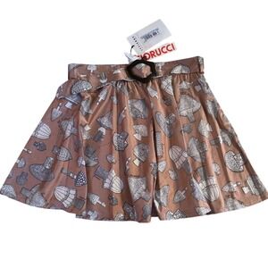 Fiorucci Mushroom Print Mini Skirt Women IT 40 US 2 Pink Belt NWT Italy Y2K
